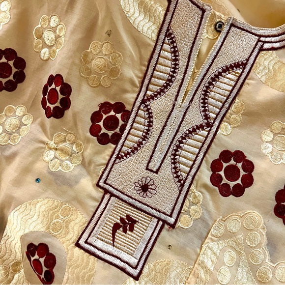 Custom African Dashiki Pant Set Embroidered Eyelet - Yellow - Picture 7 of 7